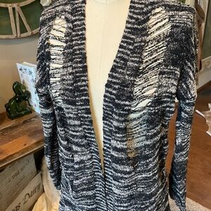 Black and White Distressed Women's Sweater